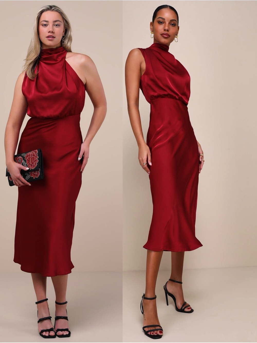LULUS Satin Asymmetric High Neck Halter Old Money Aesthetic Scandi Dress XXS